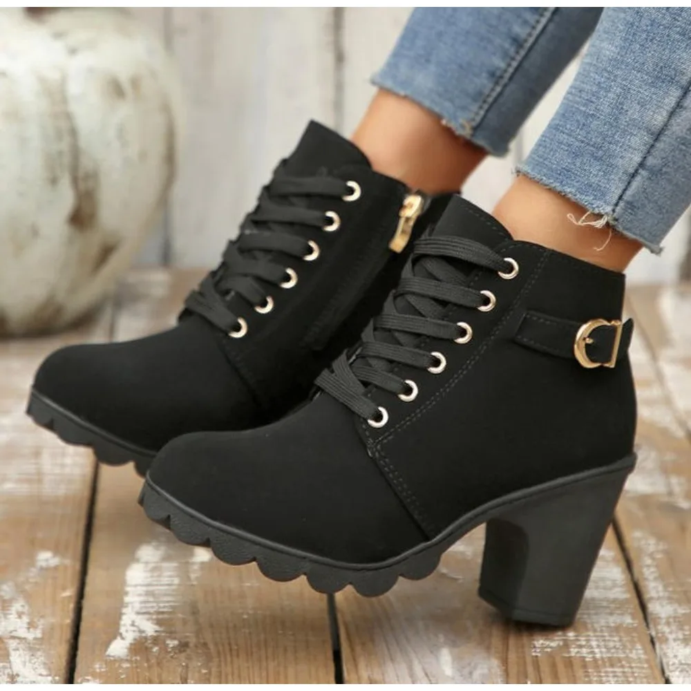 New Spring Winter Fashionable versatile Women Boots Lace-up Fashionable versatile Ladies Shoes comfortable High Heels Boots