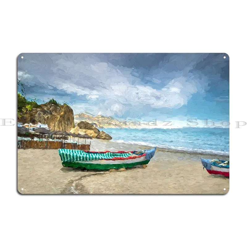 Beach Of Nerja Southern Spain Metal Plaque Kitchen Garage Club Decoration Customize Tin Sign Poster