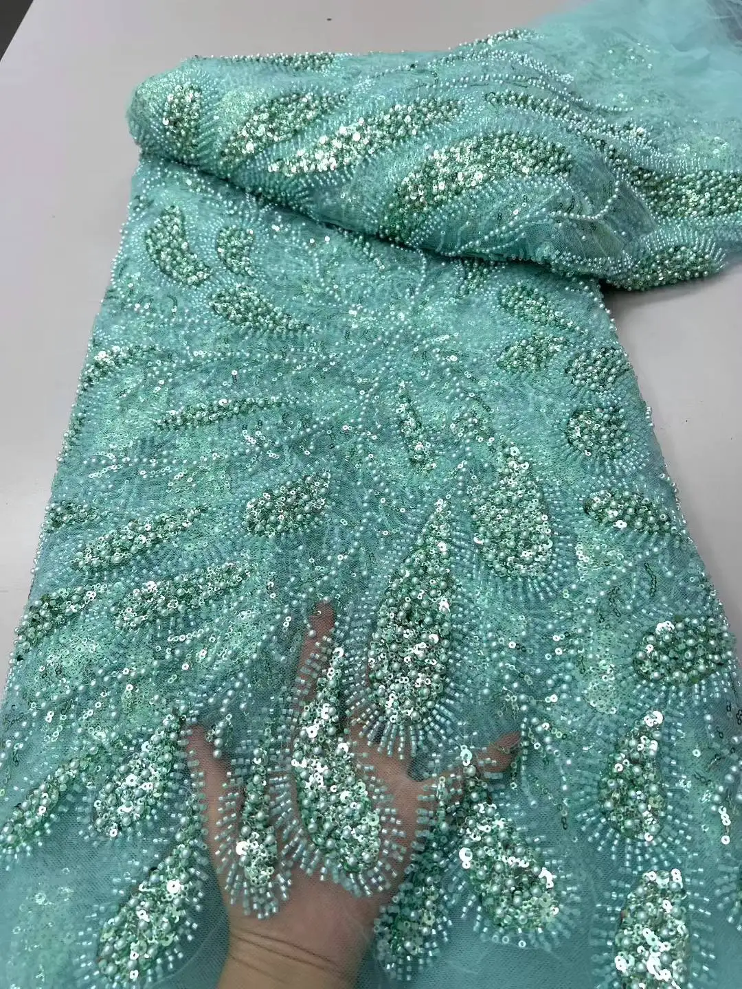 الأفريقي مطرز 2025 جودة عالية النيجيري الترتر مع اللؤلؤ الدانتيل الفرنسي تول أقمشة الدانتيل لخياطة فستان الحفلات