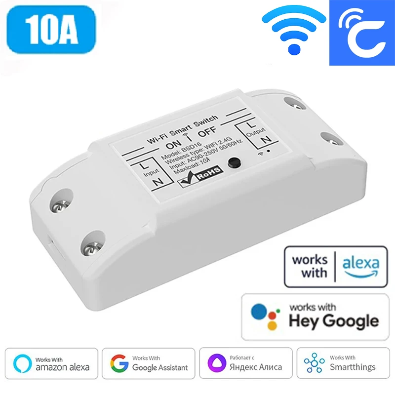 10A WiFi Smart Switch Smart Home Wireless Control Switch Relay Breaker Remote Voice Control Support Alexa Google Home Cozylife