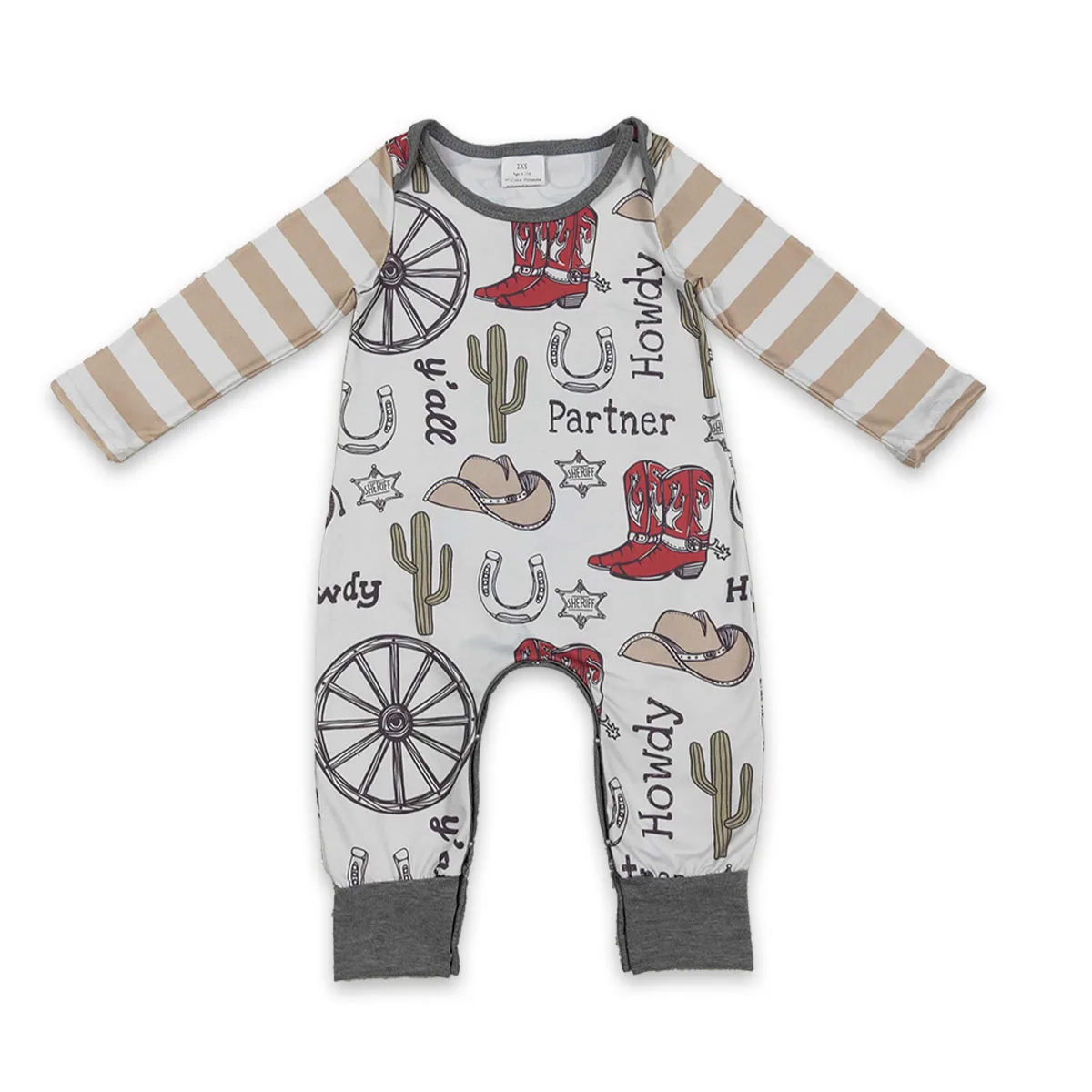 Newborn Baby Boy Cactus Boots Howdy Footie Bubble Romper Infant Bodysuit Toddler Cotton Coverall Jumpsuit Clothing Wholesale