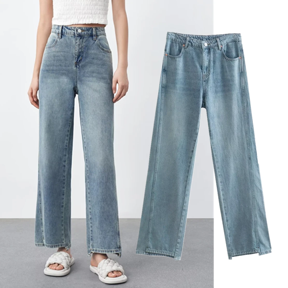 Withered 2024 Spring Summer Vintage Mom Jeans Loose Wide Leg Denim Pants Casual Ankle Jeans Women