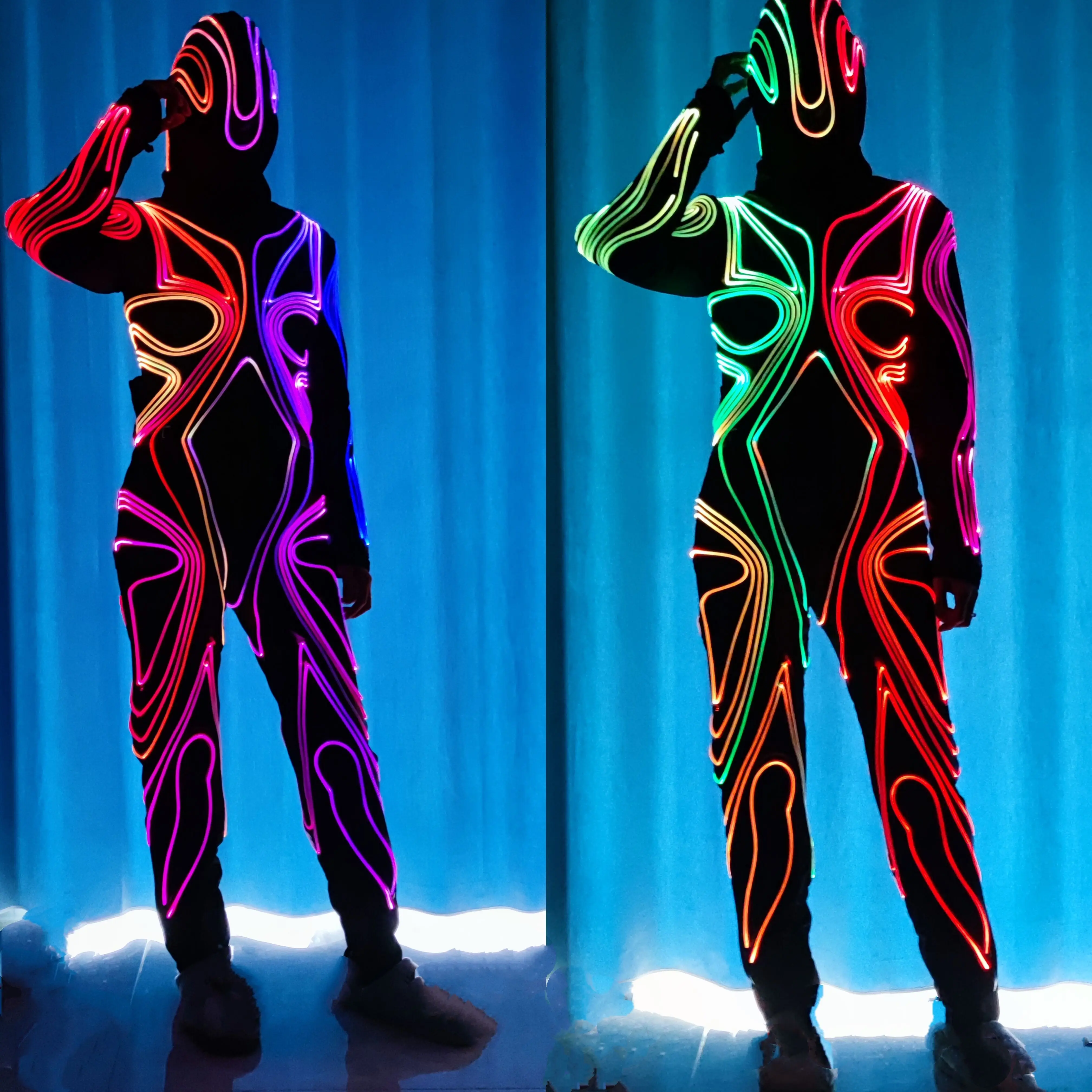Women's Multi-Color LED Optic Fiber Bodysuit Rechargeable Light-Up Costume for Stage Dance EDM Festival Rave Party