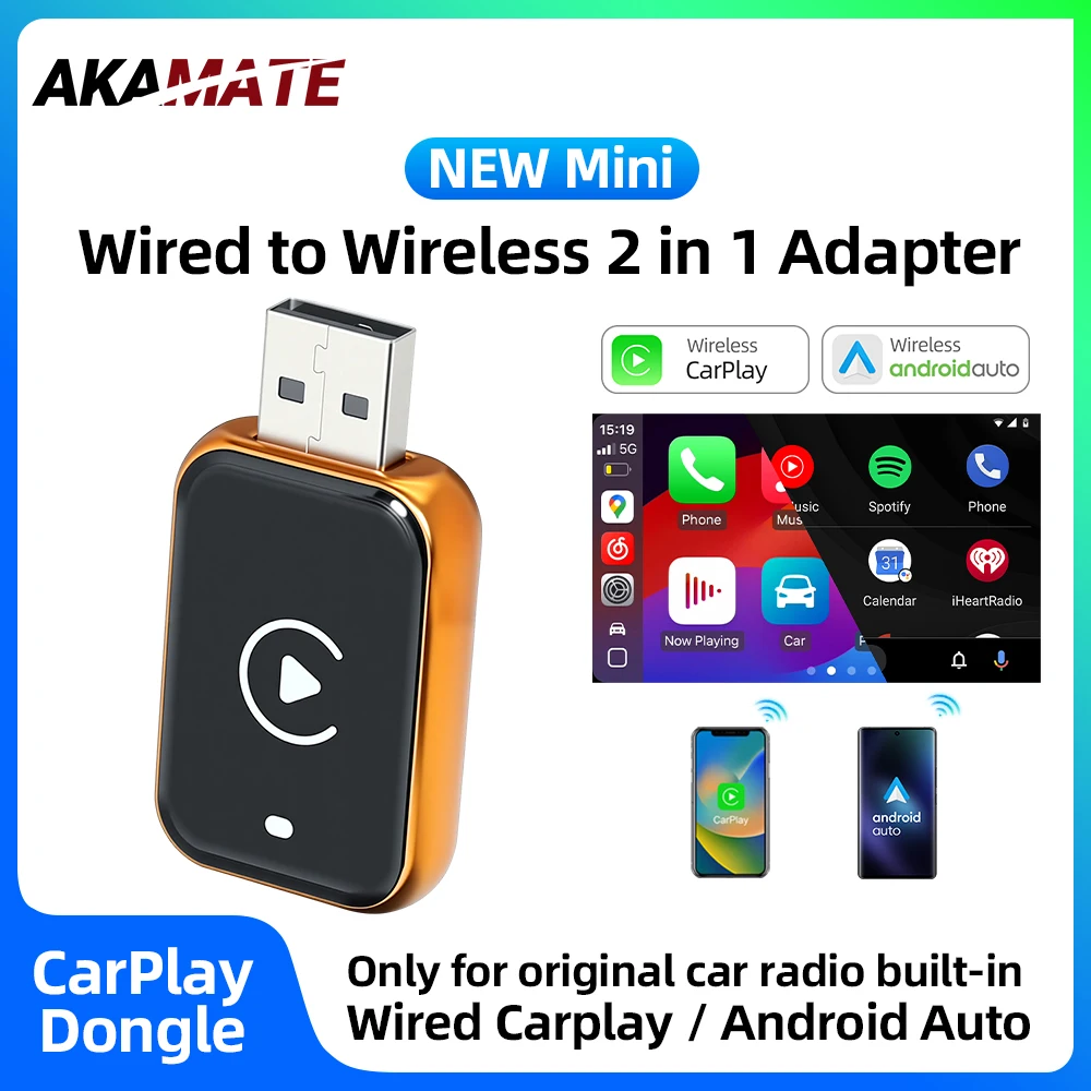 2-in-1 CarPlay Android Auto für Original Kabelgebundenes zu Kabelloses CarPlay Android Auto Radio für Honda Toyota VW Benz Nissan Plug & Play