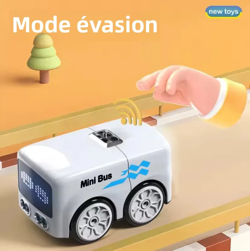 YUNFAN Mini Bus Magique Télécommandé – Voiture à Capteur 2026 Avec Suivi De Ligne, Évitement Automatique, 4 Modes Et Expressions Lumineuses (Bleu)