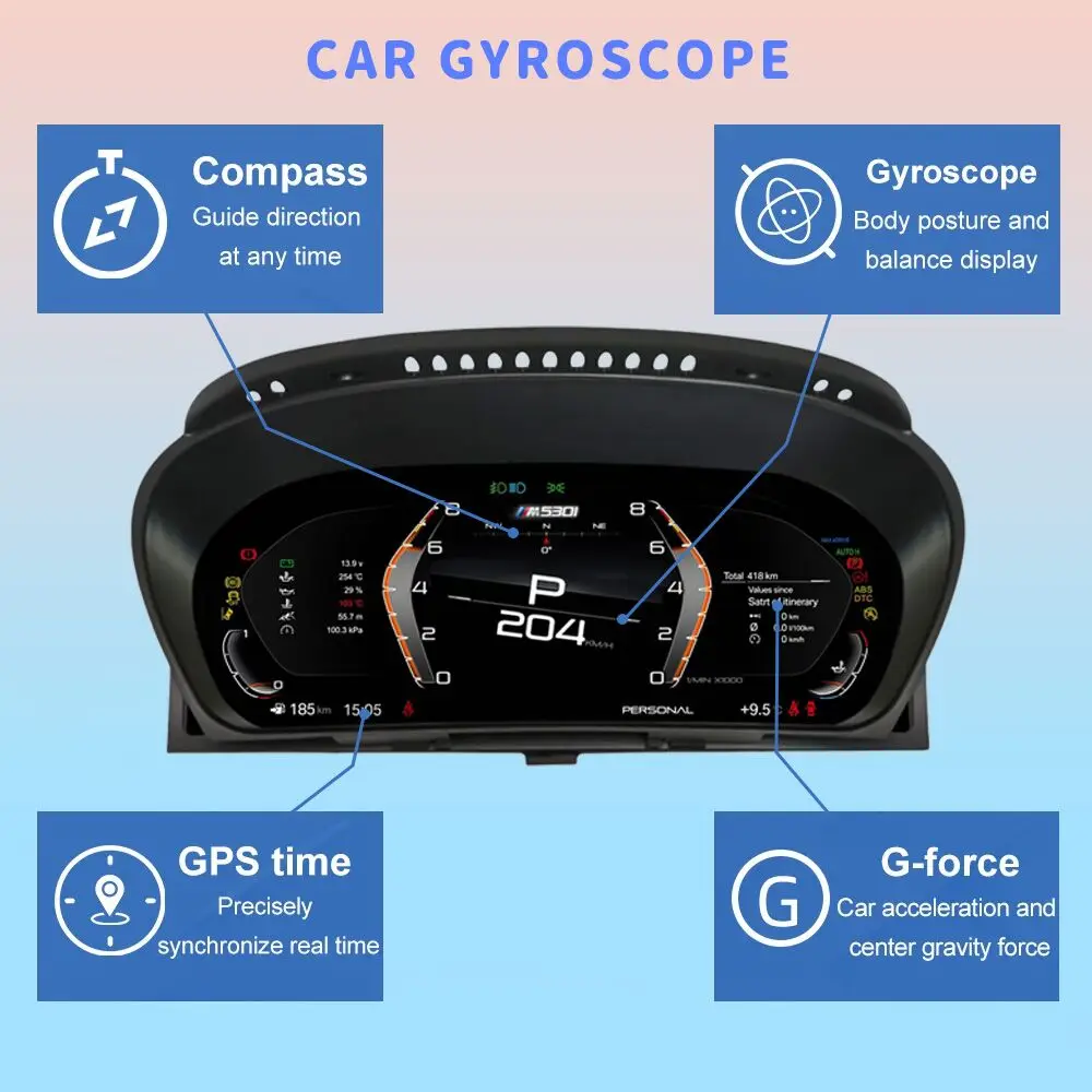 12.3inch For BMW 5 X5 X6 E60 E61 E70 E71 2007 - 2013 Car LCD Instrument Cluster Gyroscope Digital Dashboard Speedometer Display