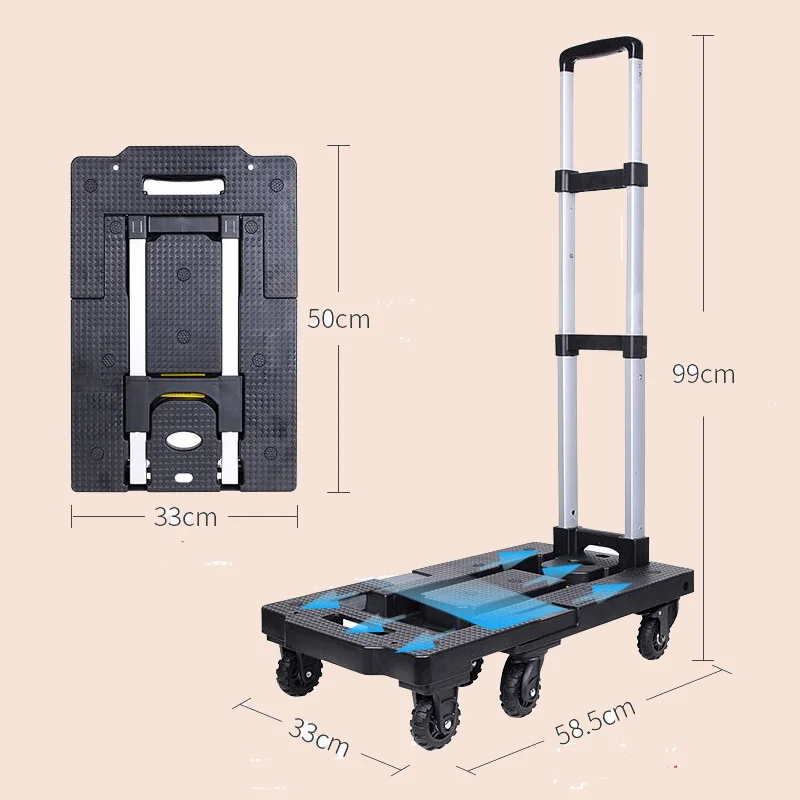 75KG Heavy Load Folding Extendable Transport Platform Dolly Trolley Hand Car Universal Wheels With Brakes