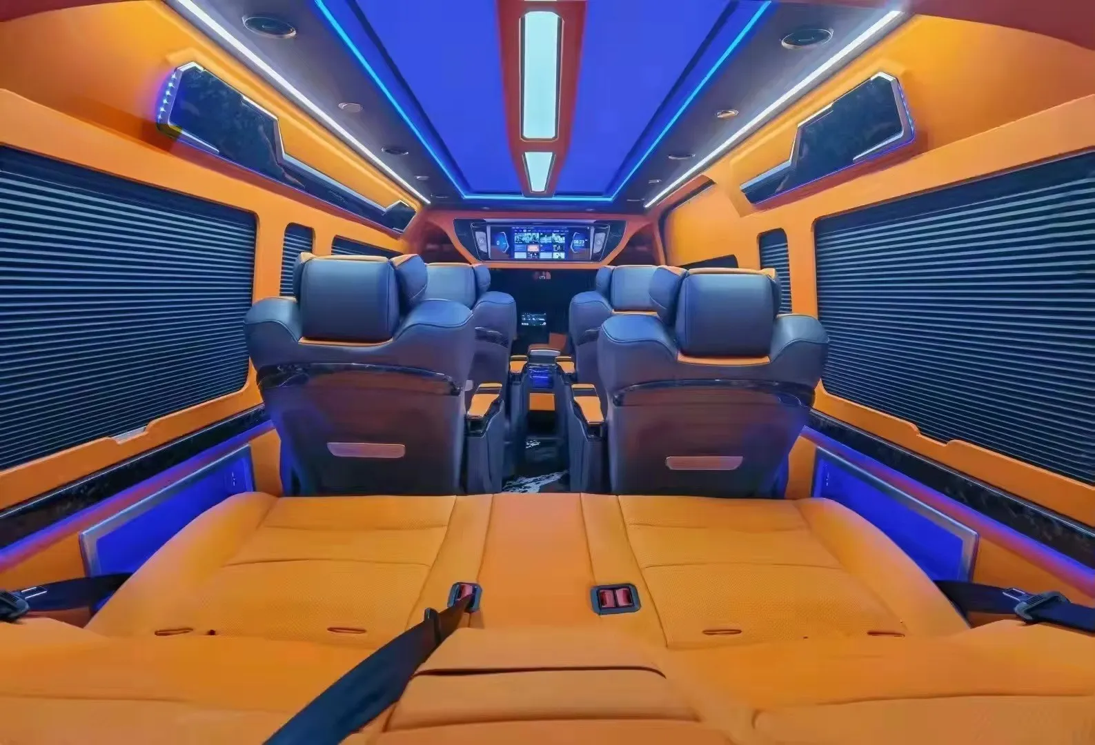 Luxury Leather Vehicle Interior Upgrade Kit with Modified Seats and Touch Screens for HiAce