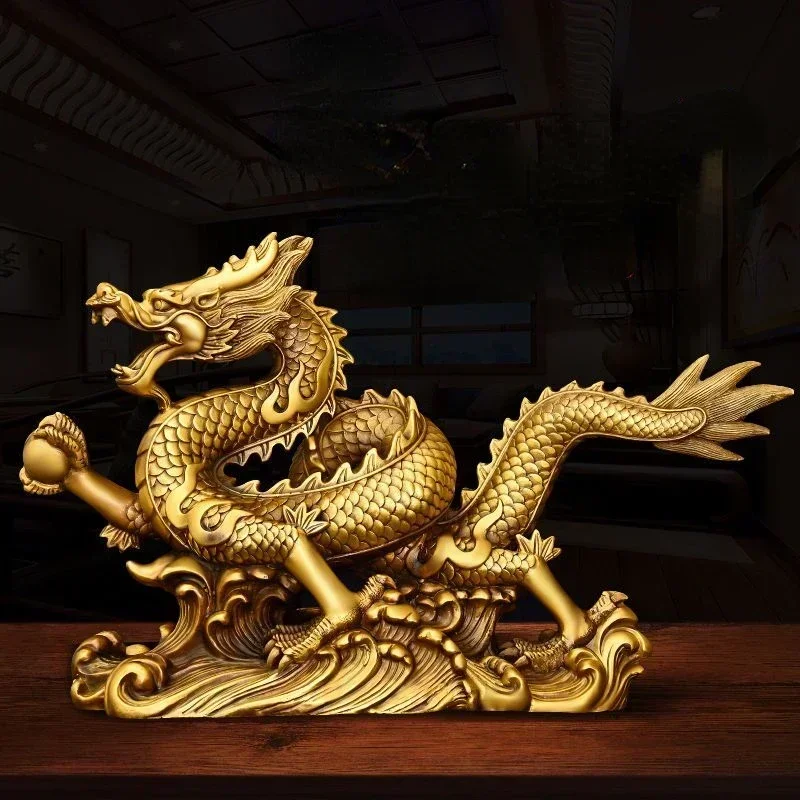 Feng Shui Lucky Copper Dragon Ornaments Attract Wealth Figurine Ornaments Home Office Desktop Decor