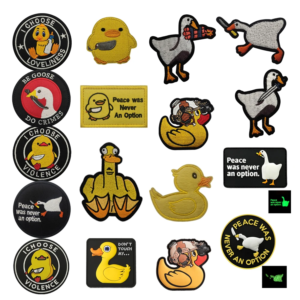 Neues Outdoor-Taktisches Enten-Abzeichen, Gesticktes „Freches Gänse“-Magie-Armband, Leuchtender Gummi-Patch für Rucksäcke mit großer Gans – Detail 2