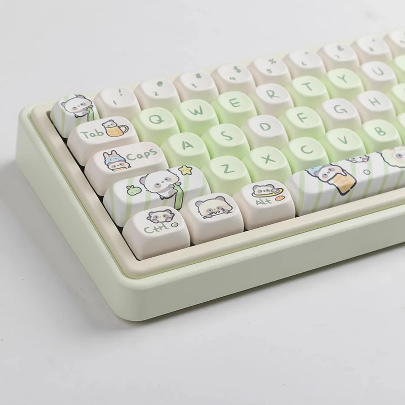 

Cute Cream Green Panda Key Cap Moa Height Keyboard Key Cap Hot Sublimation Block Key Cap Fit 68 75 98 104