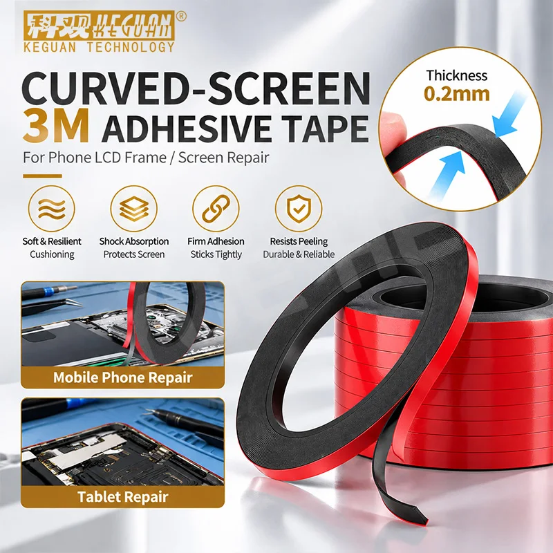 KEGUAN 0.2mm Thick Foam Double Sided Tape For Phone Screen Bezel Bonding Shock Absorption Dustproof Repair Tools