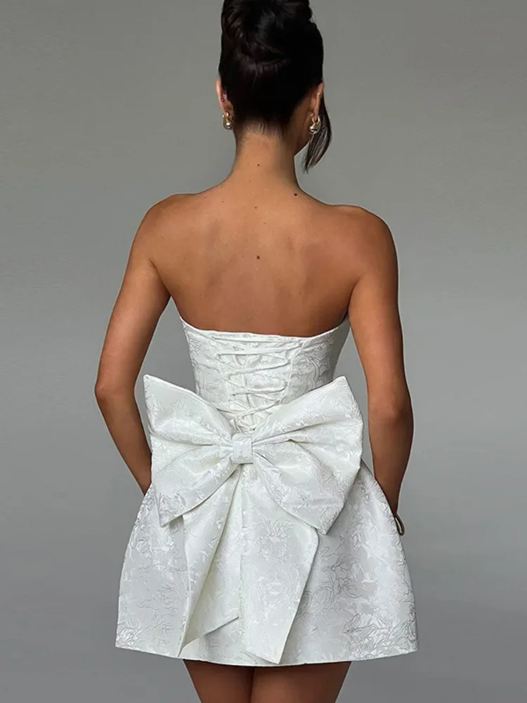 فستان قصير مثير بفيونكة بدون ظهر جديد للنساء، فستان أنيق للحفلات والنوادي بدون أكتاف بدون حمالات بدون أكمام #5