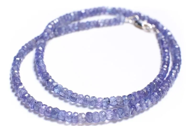 AAA++ Quality Natural Blue Tanzanite 3-4MM Rondelle Gemstone Beaded Necklace 18