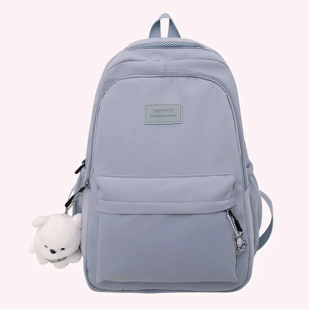 حقيبة مدرسية للطلاب ذات سعة كبيرة حقيبة ظهر للطلاب الجامعيين من النايلون مع قلادة لطيفة وحزام قابل للتعديل للرياضة في الهواء الطلق