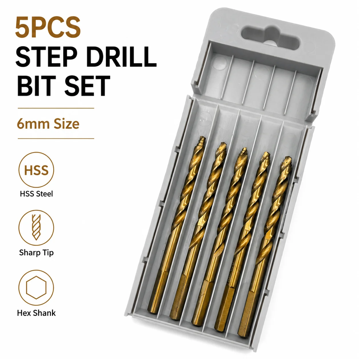 Sharp Step Point 6mm Drill Bits 5PCS, Flat Straight Shank Drill Bits for Wood Aluminum Acrylic PVC Work