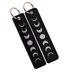 MOON Embroidery Key Fobs Vintage Key Tag Key Chain For Motorcycles Cars Key Ring Accessories Chaveiro Jewelry Friends Gifts