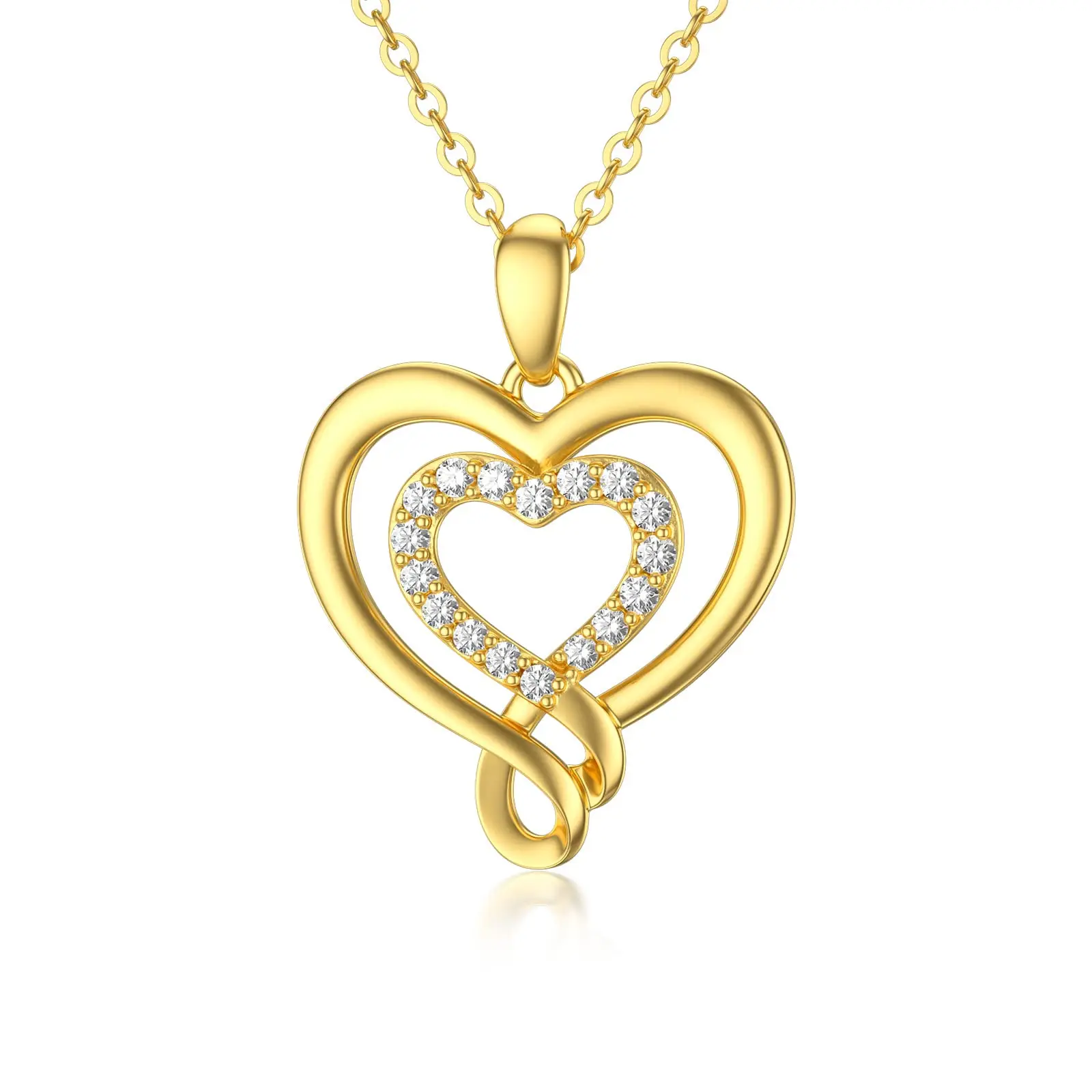 YFN 14K Real Gold Heart Necklace for Women Yellow Gold Love Heart Pendant Necklace Cubic Zirconia Jewerly Gifts for Mom Wife