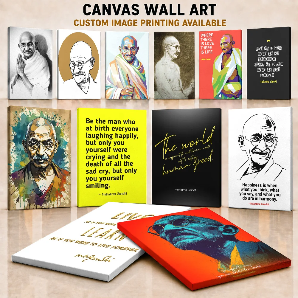 Mahatma Gandhi Canvas Poster Personalized Photo Heritage Portrait Style Wall Paintings Decoration For Study Library Scholar Gift