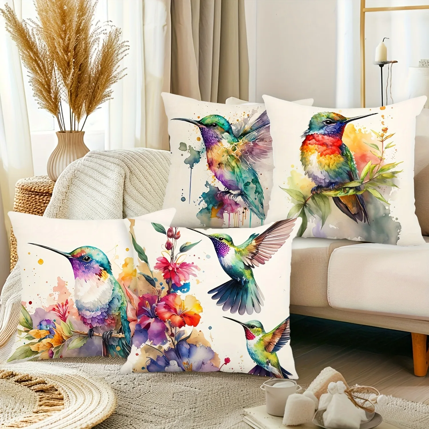 المائية الطائر الطنان الأزهار الكتان نسج سستة وسادة غطاء الطراز الحديث آلة قابل للغسل 18x18 بوصة غرفة المعيشة ديكور
