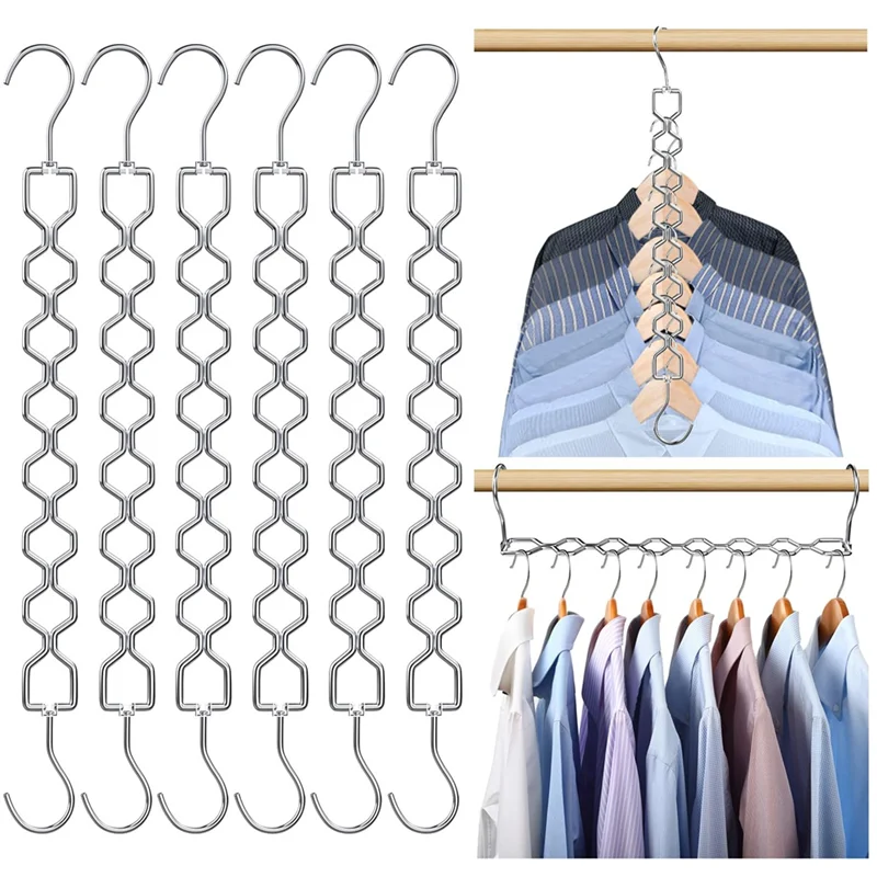 ABJI-6 Pack Heavy Duty Space-Saving Hangers, 30 Lbs Capacity Magic For Clothes Space Saver With 360° Swivel Hooks