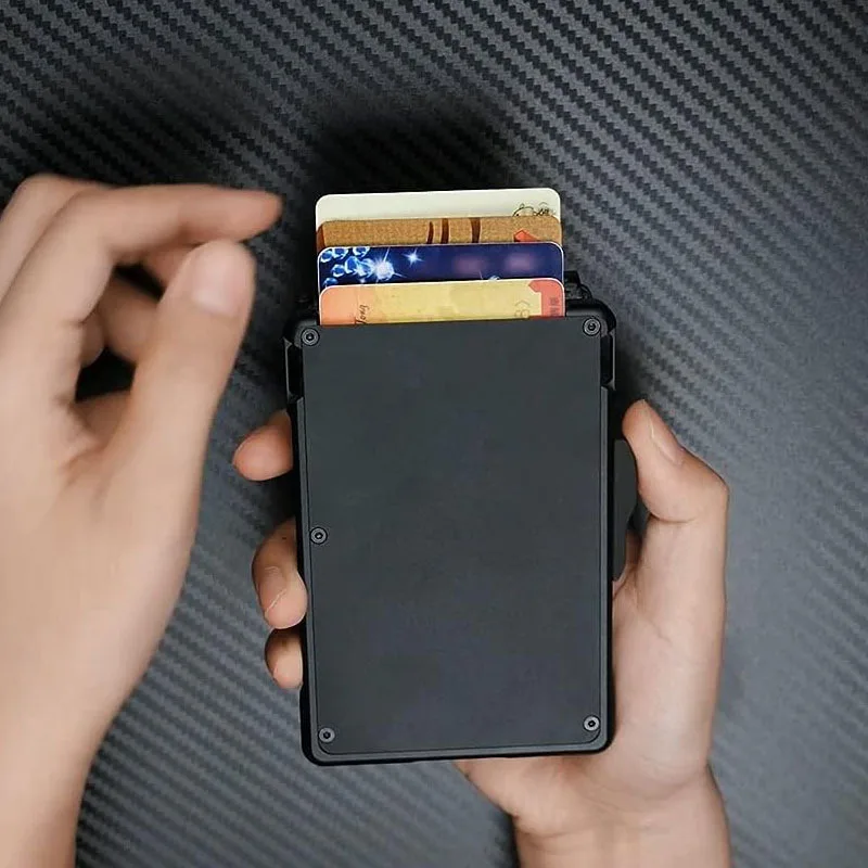 EDC Credit Card Holder Men's Wallet Carbon Fiber Metal Aluminum Cardholder Case RFID Anti Theft Pop Up Wallets for Men