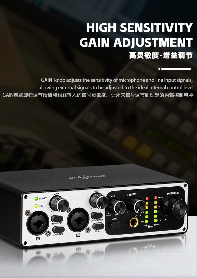 GAX-MB22 전문 오디오 인터페이스 스튜디오 사운드카드 녹음 장비 2인 2아웃 USB 루프백 기능 24비트/192kHz