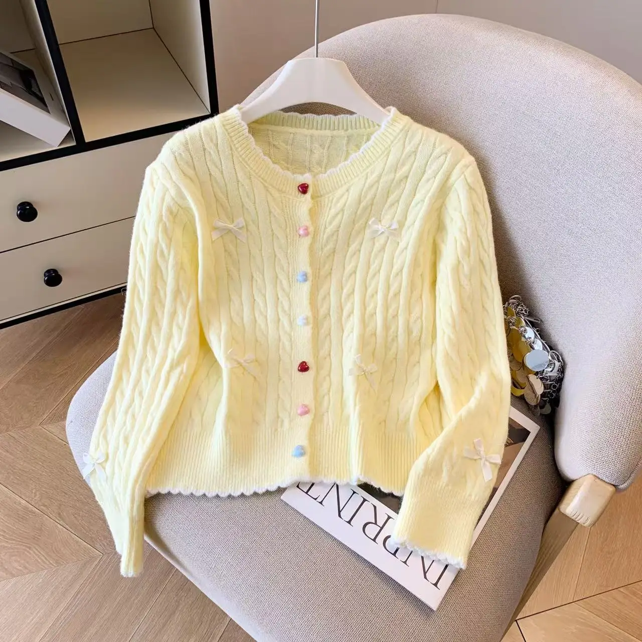 

Повседневный студенческий круглый трикотаж Ne Twisted Color, открытый кардиган премиум-класса, утягивающий топ, милый шерстяной трикотаж