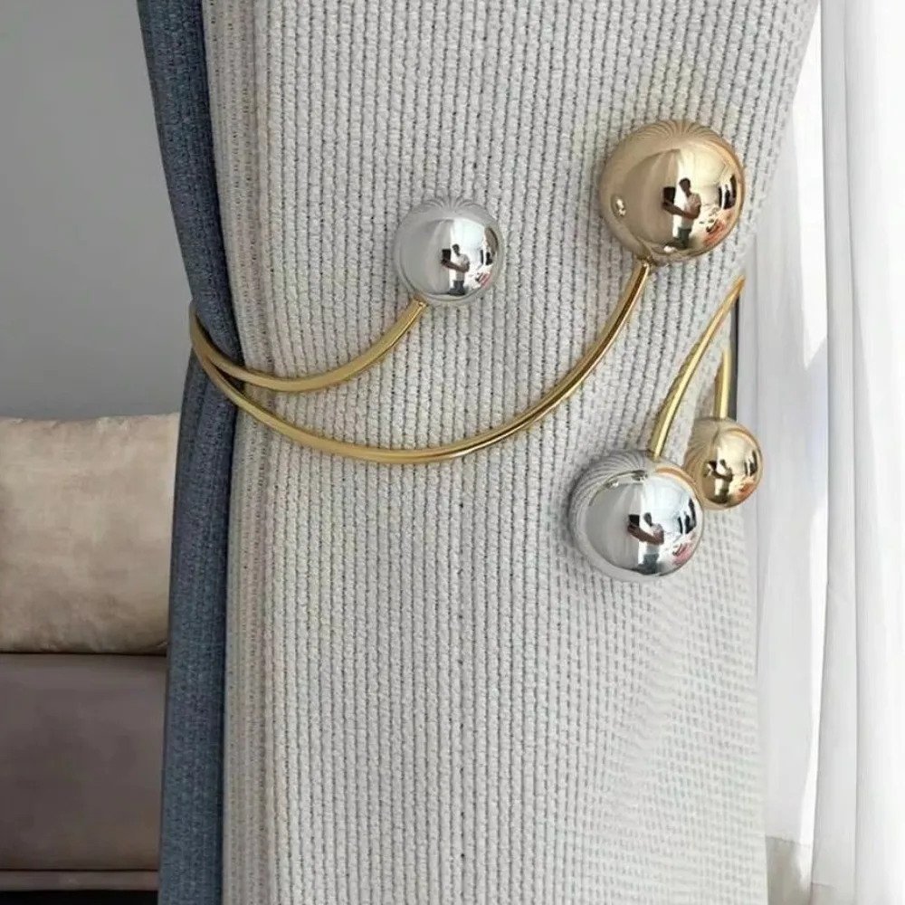 2PCS Elegant Alloy Round Bead Curtain Buckle Belt Pearl Alloy Decorative Curtain Clips Adjustable Curtain Holders Office
