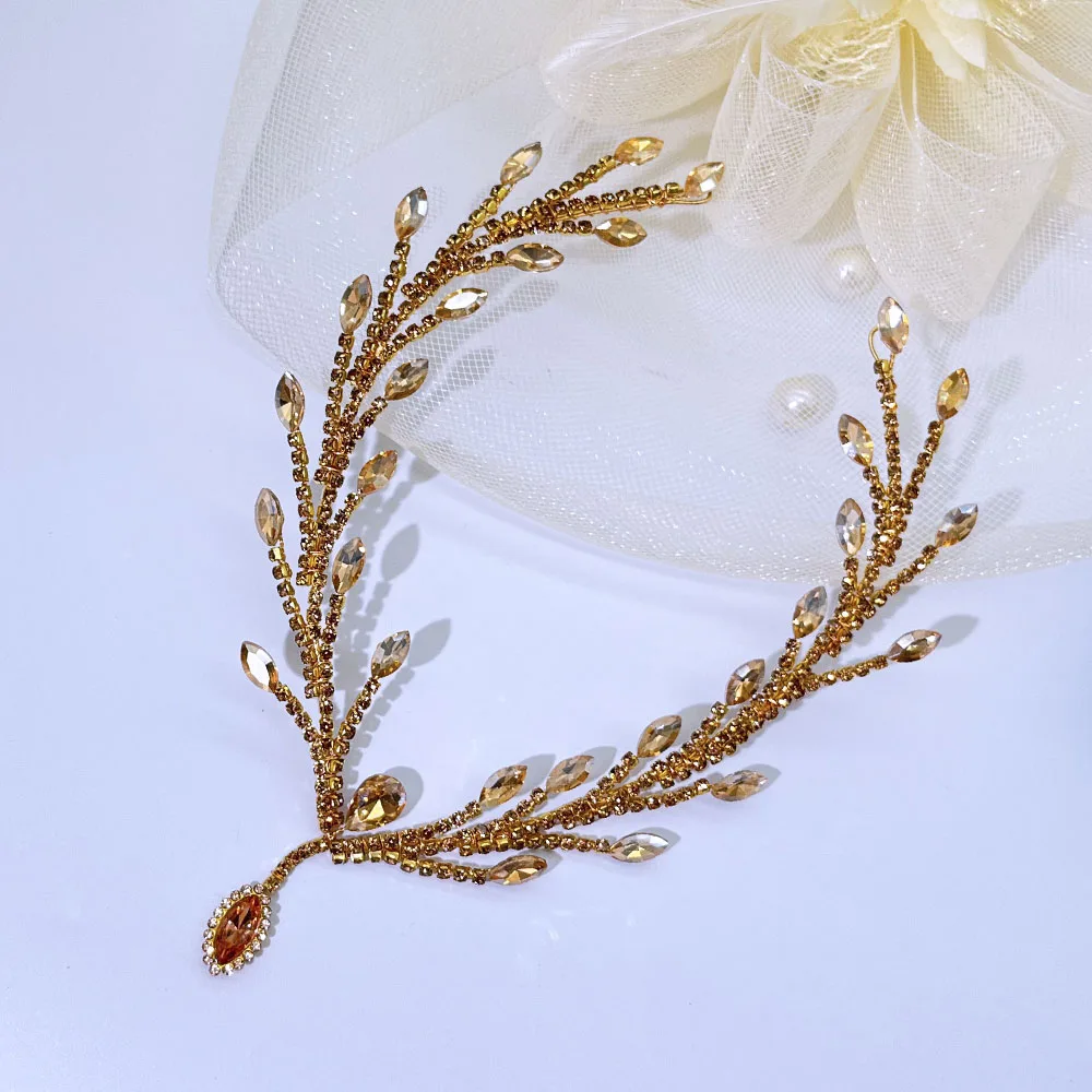 

DZ032 Women Teardrop Headpiece Bridal Forehead Head Chain Champagne Rhinestone Wedding Hair Decoration Holiday Party Ornaments