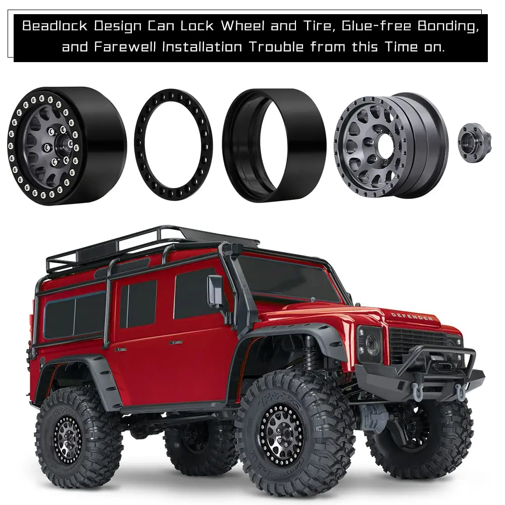GLOBACT Aluminiowe 1.9 Beadlock Wheels RC Zestaw obręczy kół do 1/10 RC Crawler TRX4 TRX6 Axial SCX10 Redcat (4 szt.)