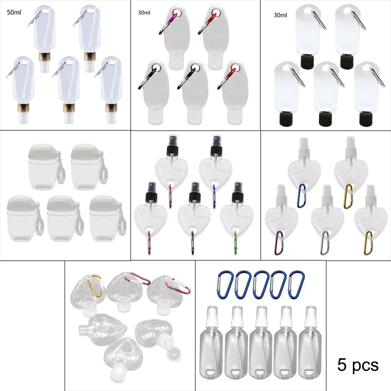 5 sztuk wielokrotnego użytku przenośny mały rozmiar pusty butelka z rozpylaczem butelka z płynem do dezynfekcji rąk podróży mały haczyk do