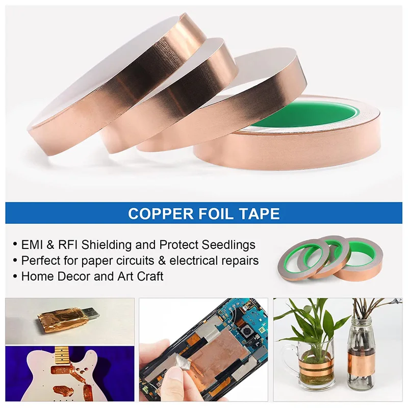 20M Copper Foil Tape With Double-Sided Conductive Adhesive For Guitar EMI Shielding Crafts Electrical Repairs Grounding Circuit