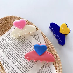 2023 New 5.5 CM Small Korean Two Color Cute Girls Love Hair Accessories Colorful  Hair Claws Acetate Shape Heart Claw For Woman