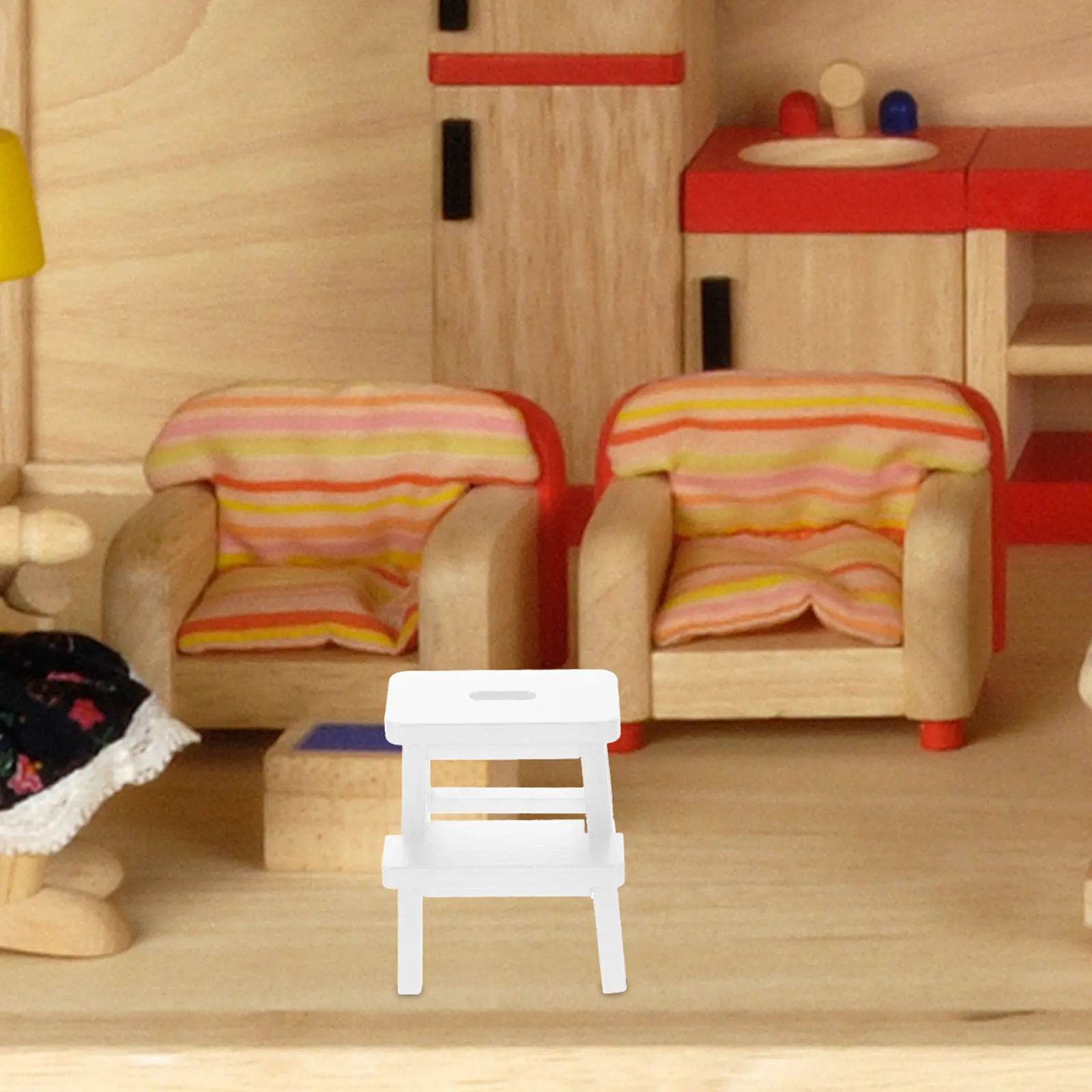 

Mini Round Wooden Stool for Mini House Decoration Realistic Detail Sturdy Craft Furniture Living Room Dining Room Bedroom