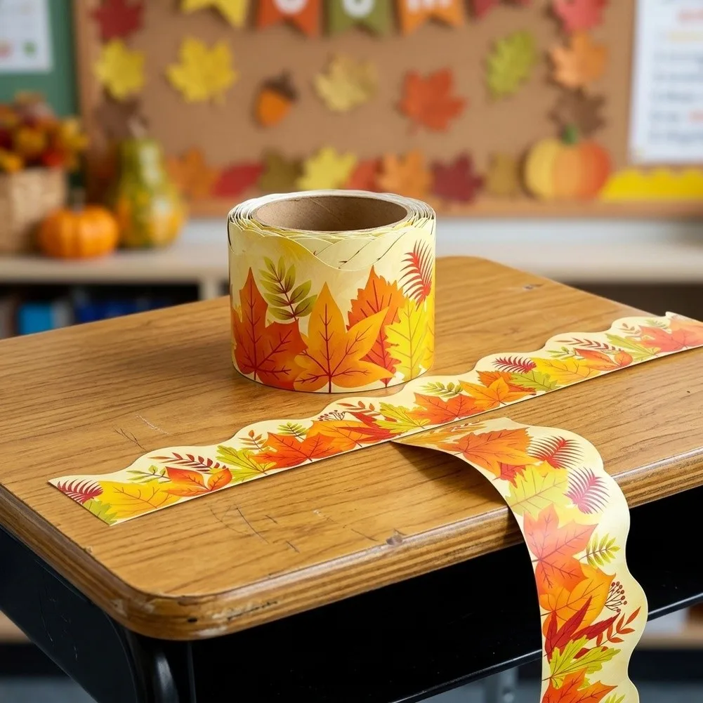 10m Yellow Maple Leaf Paper Stickers for Autumn For classroom Decoration and Study Room Bulletin Board Enhancement