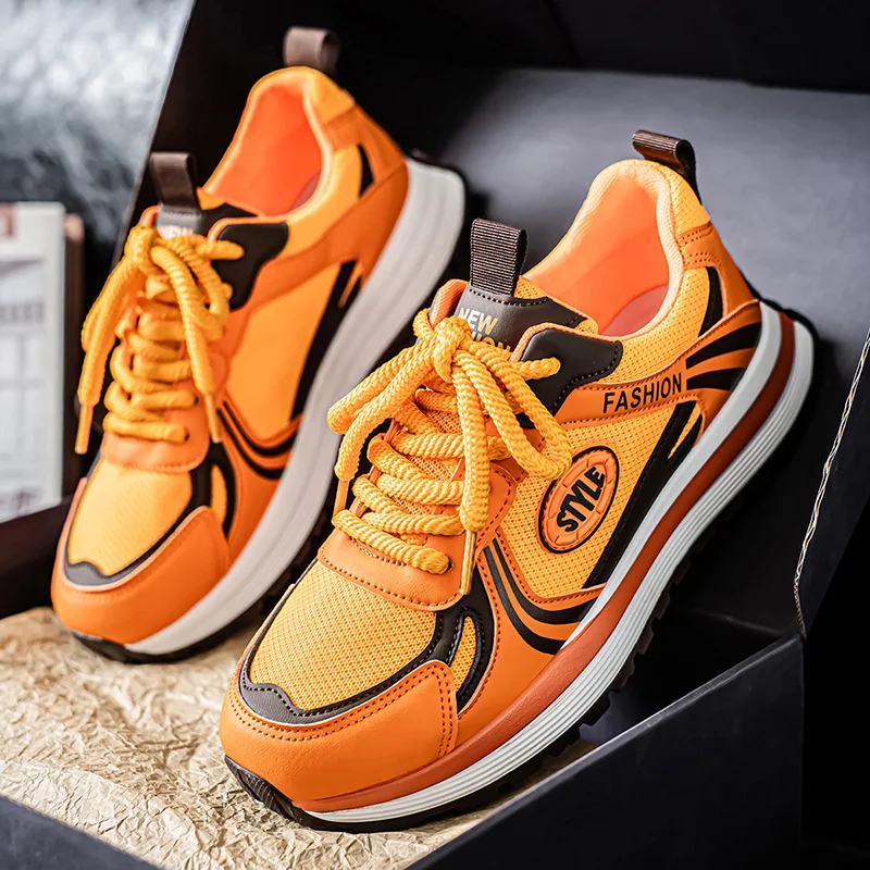 

New Trend Orange Men Sneakers Breathable Mesh Casual Sports Shoes For Men Comfortable Platform Designer Shoes Man zapatos hombre