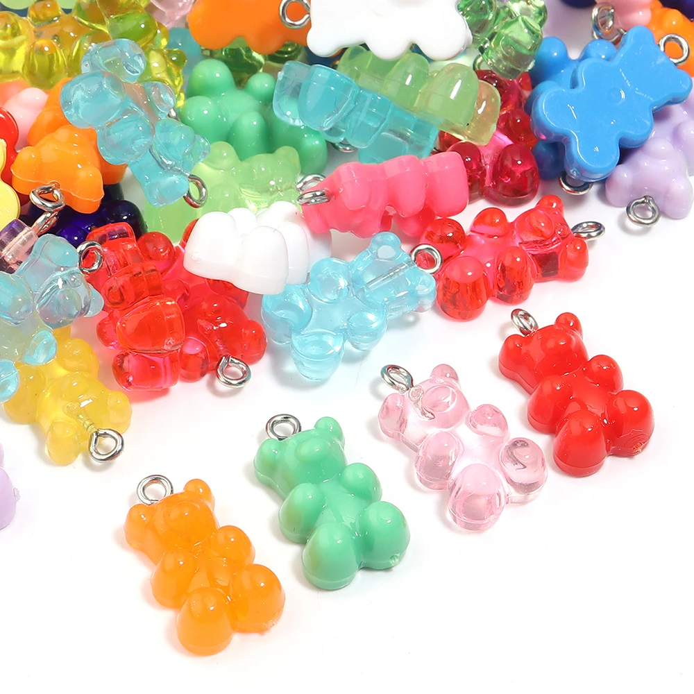 20 stücke 12*22mm Candy Farbe Acryl Bär Charms Niedlichen Cartoon Tier Anhänger Für Schmuck Machen DIY Halskette ohrringe Zubehör