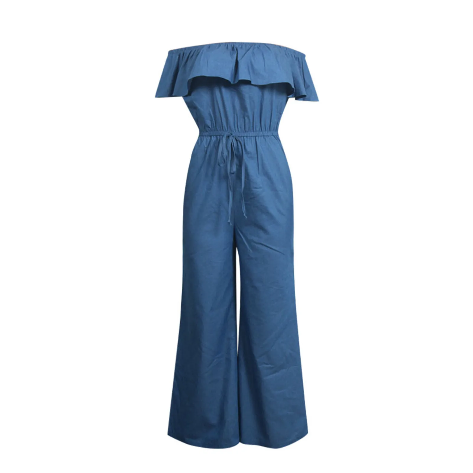 New Women Off Shoulder Denim Jeans Look Long Party Club Playsuits Jumpsuits S-XXL