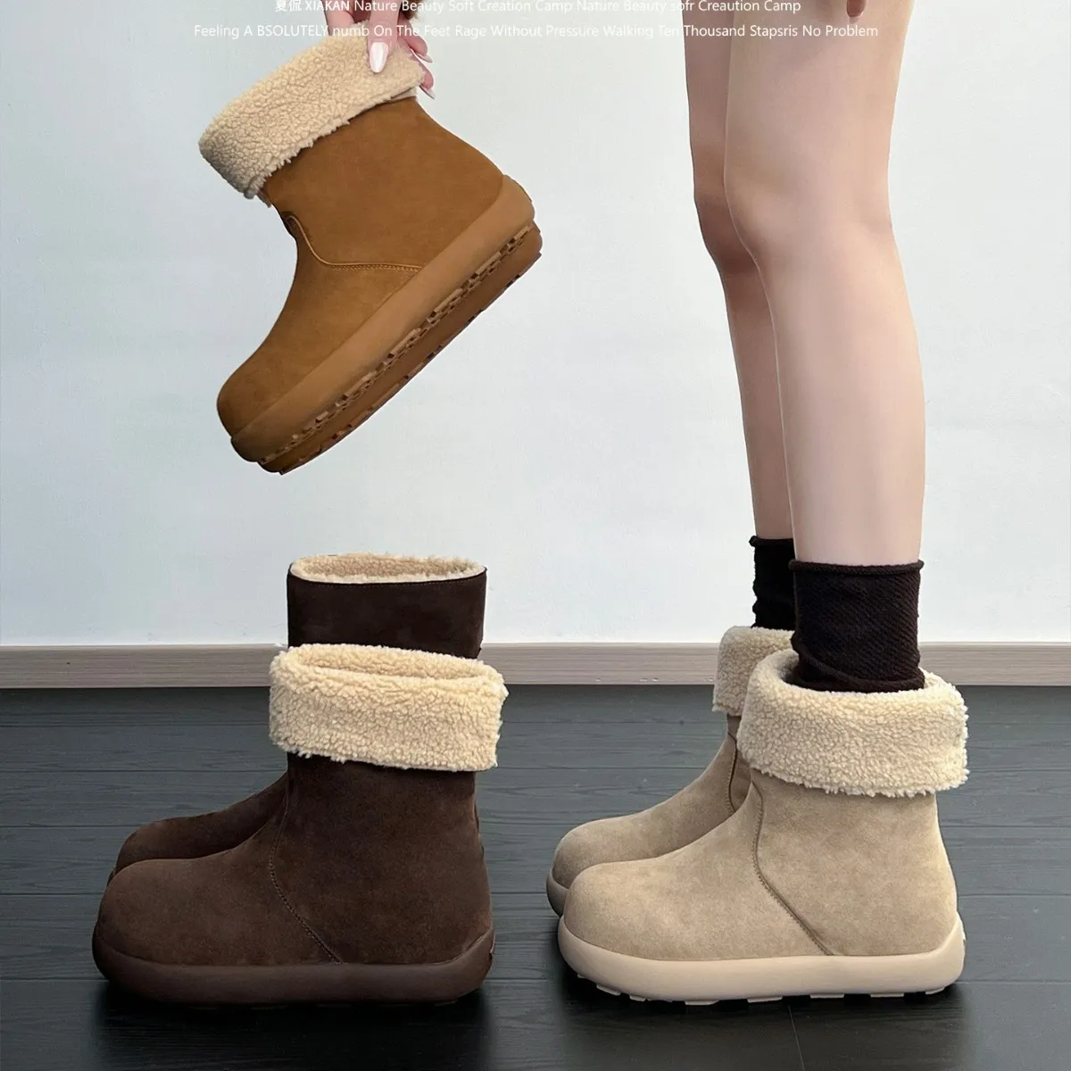 

Женские зимние сапоги 2025 года, новые, с плюшевой подкладкой, теплые короткие сапоги для женщин