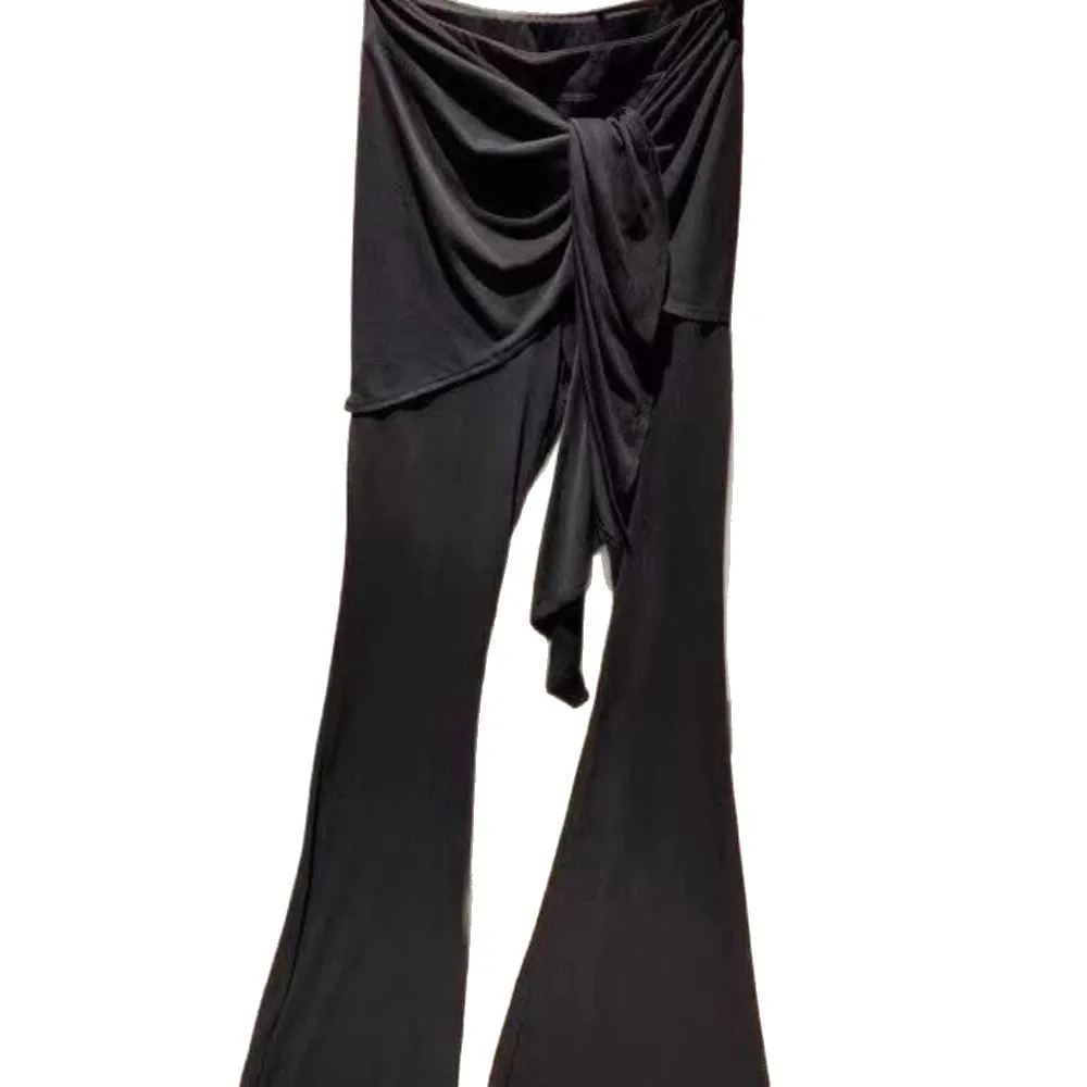 2025 New Fake Two Piece Tie Waist Flared Pants Slimming Leg Lengthening Trousers