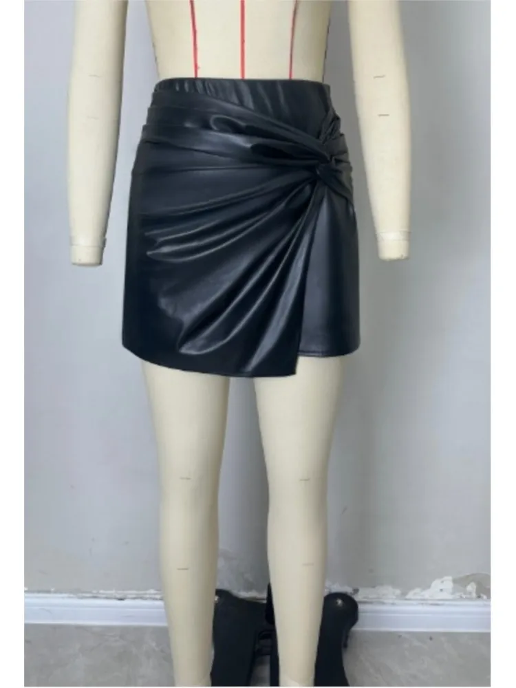 Pu outono inverno mini saia feminina irregular plissado moda cintura alta senhoras leant saias estilo coreano mulher saia