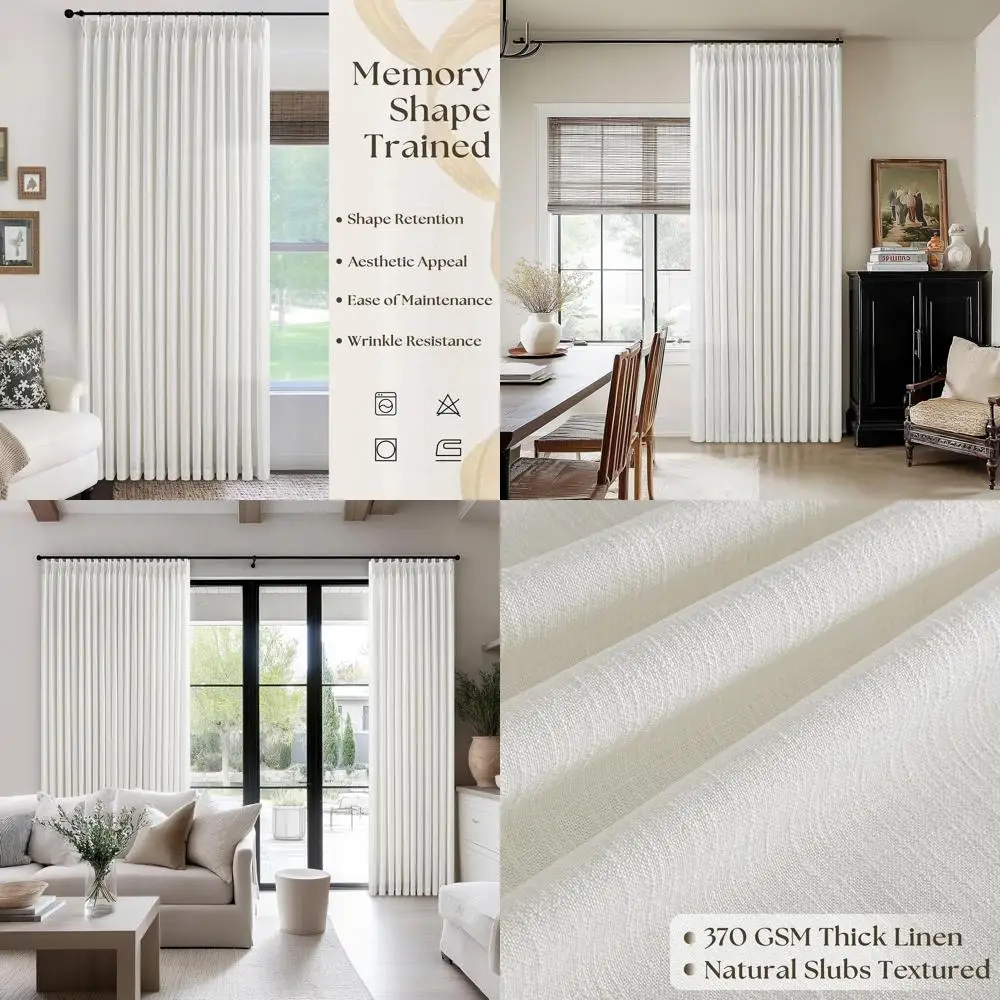 Extra Wide Ivory Linen Pinch Pleat Curtains, 84 Length, 70 Wide for Living Room, Sliding Door, with Memory Pleat Hooks, 1 Panel