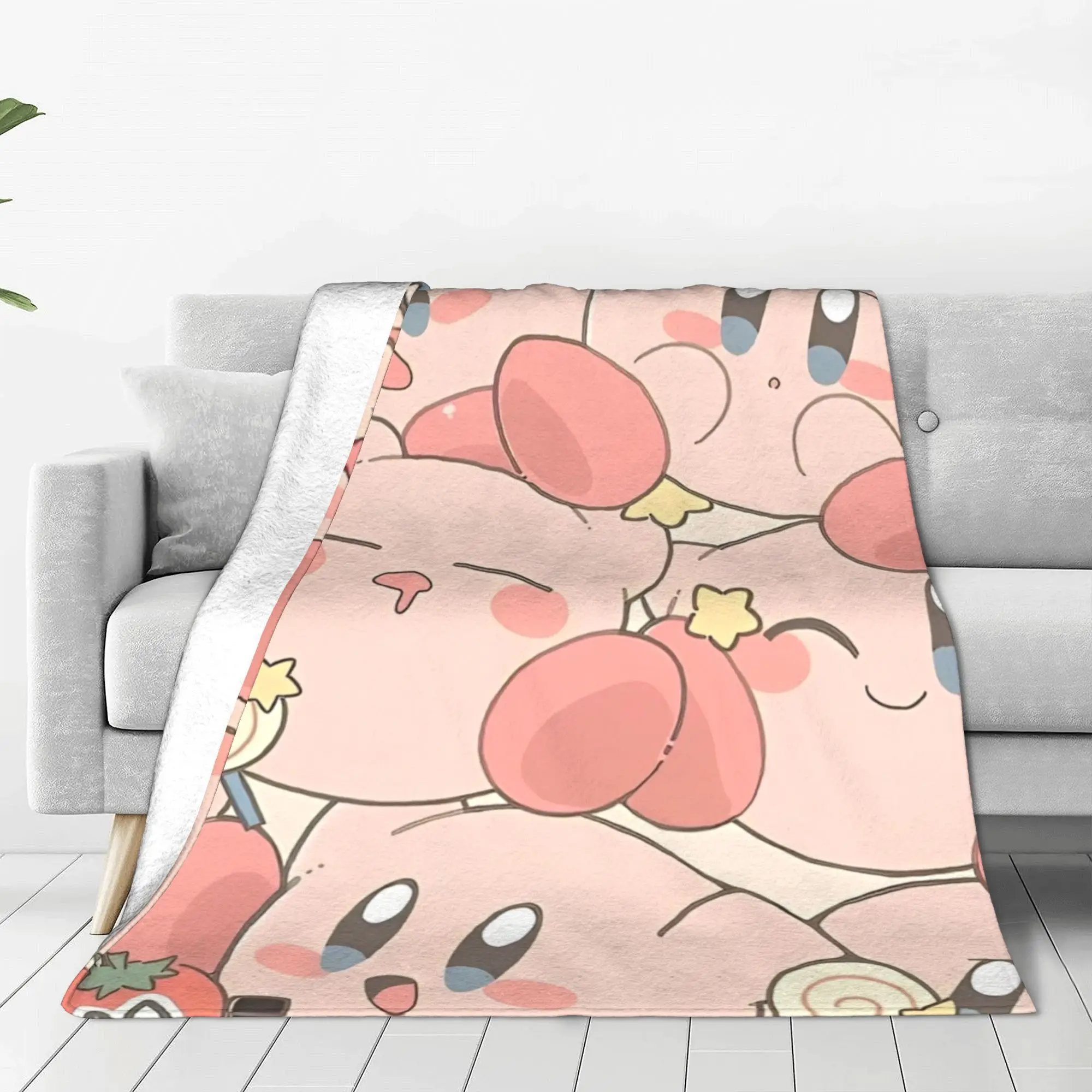 Cute Kawaii K-irby Flannel Blankets Cartoon Vintage Throw Blankets for Bed Sofa Couch 150*125cm Bedspreads