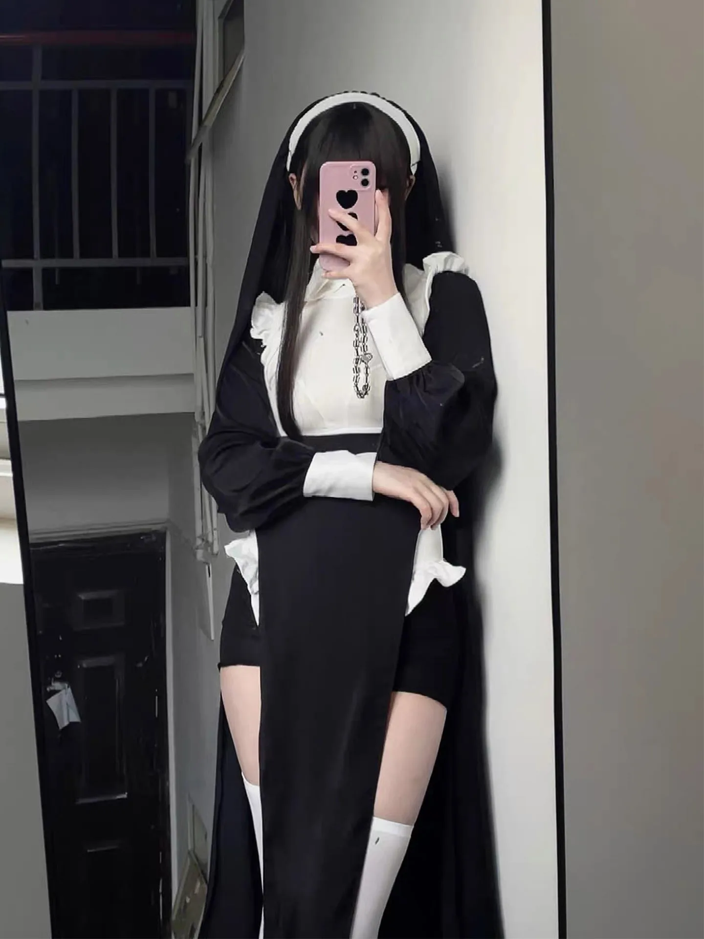 زي راهبة مثير للهالوين ممرضة أورم فيم خادم الزي طويل Sve سليم صالح البوليستر الدكتور للشابات