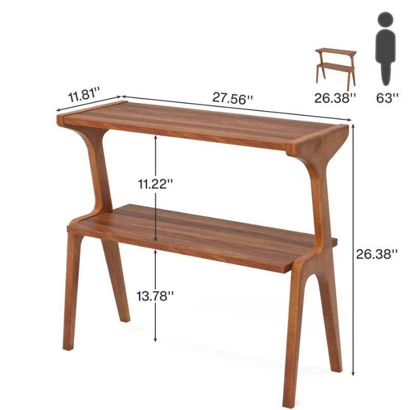 Wooden coffee table for living room, farmhouse high sofa side table with storage rack, long bedside