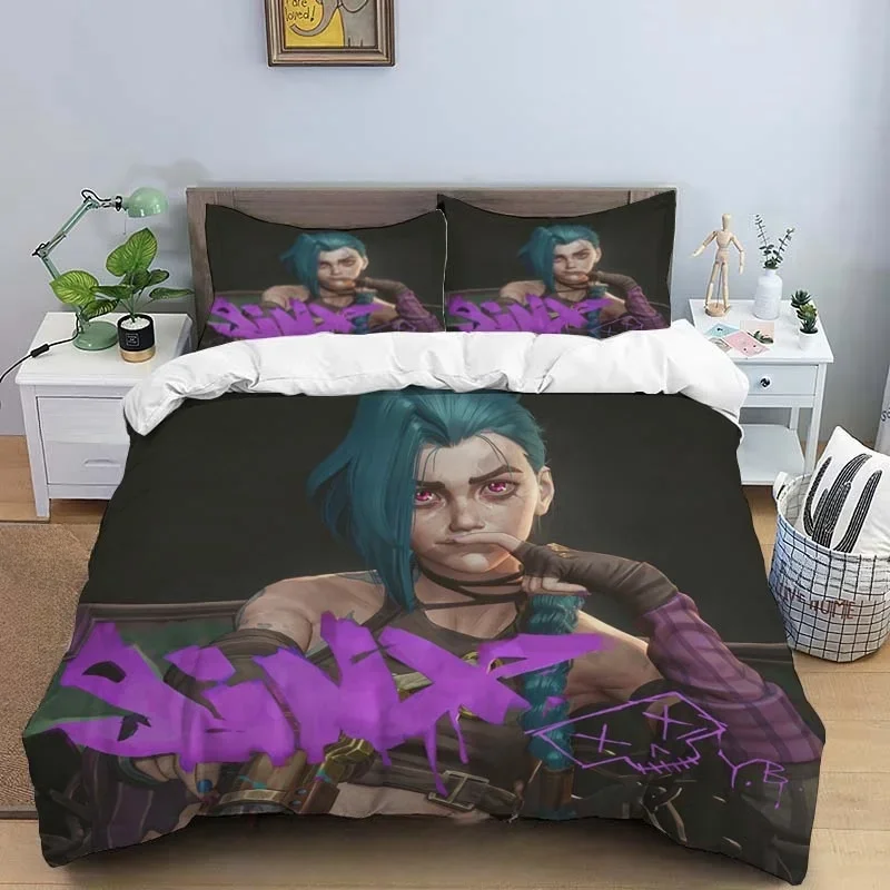 Cartoon Game Jinx Arcane_ League of Legends Bedding Set King Twin Double Child 3 Piece Mircofiber or Polyester Duvet Cover Sets