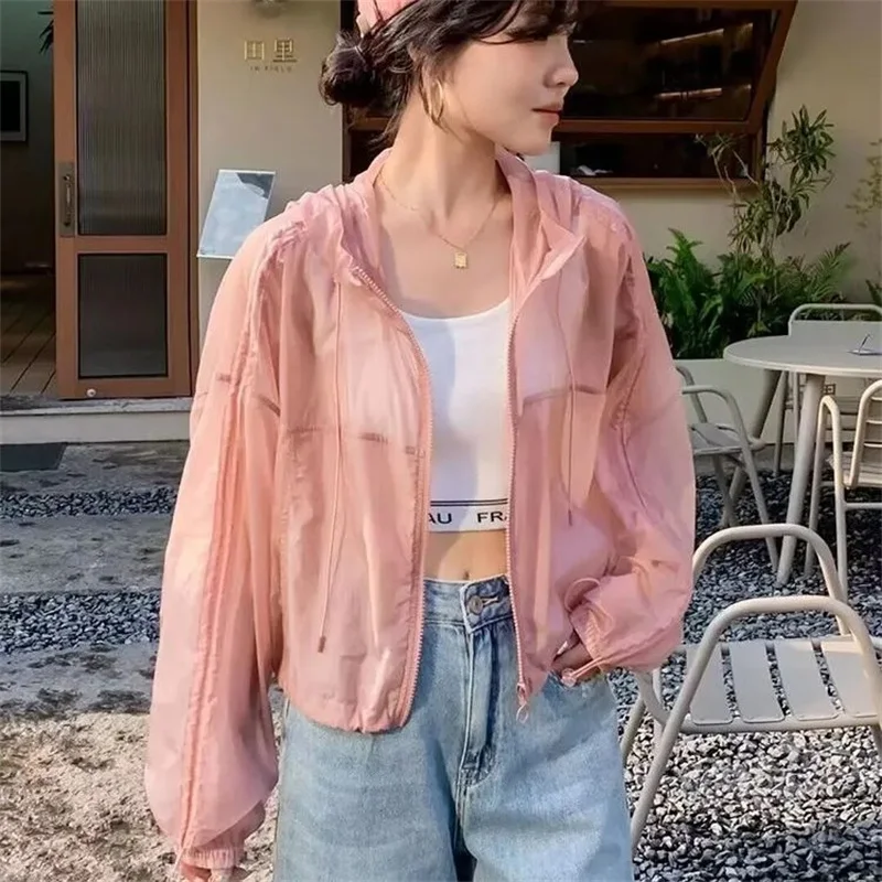 2025 Nowy letni damski płaszcz plażowy z kapturem Kobieca moda z długim rękawem Odzież przeciwsłoneczna Kurtka damska Casualowa odzież wierzchnia