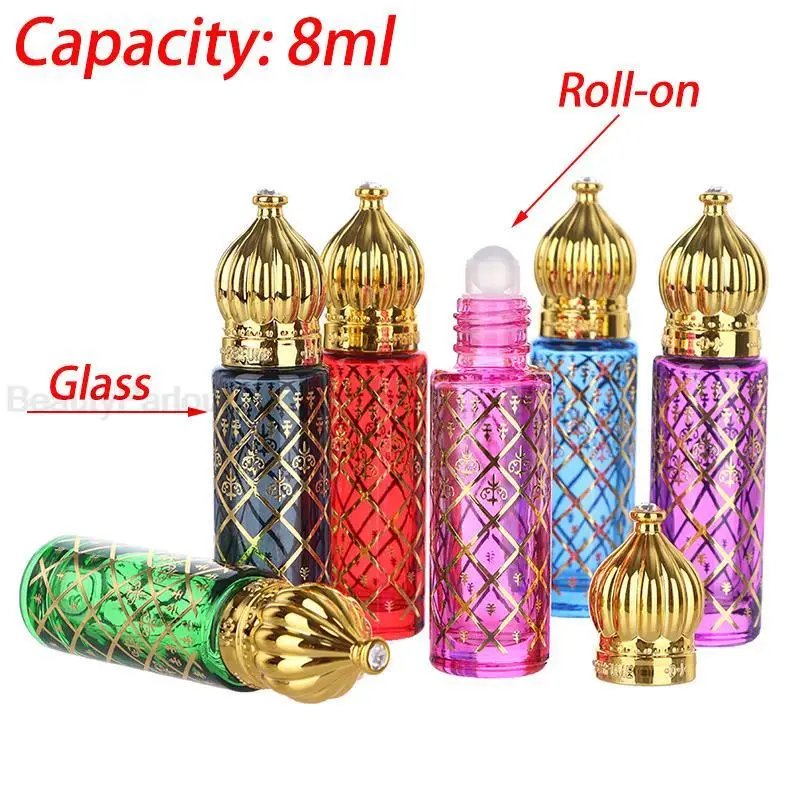 6/8/10ml Portable Glass Roll on Bottles Mini Essential Oil Container Blending Perfume Bottle Gold Arabic Empty Roller Bottles