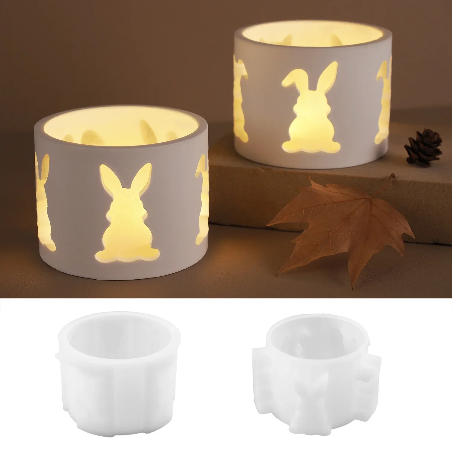 Hollow Rabbit Candle Holder Easter Bunny Candle Molds for DIY Making Polymer Clay Plaster Ornament Mold for Easter Home Decor